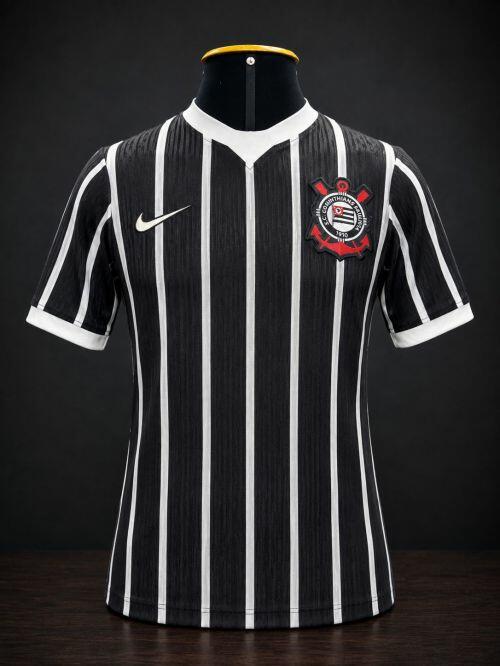 Camisa Corinthians II 26/27 s/n JOGADOR COM ESCUDO E PATROCINIO BORBADO Nike Masculina - Preto+Branco