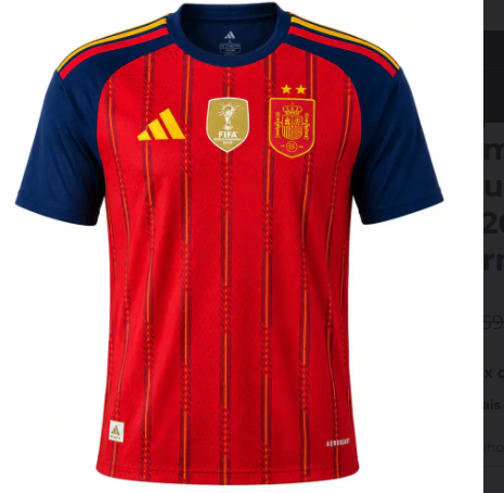 Camisa Seleção Espanha 2 estrelas Campeã do mundo Titular Copa do Mundo 2026 Jogador - Vermelho com Patch