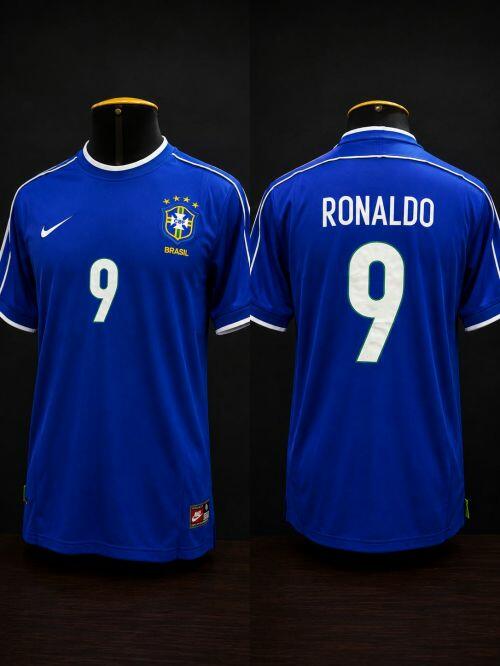 Camisa Brasil II 1998 Retro Masculina - Azul (RONALDO 9)